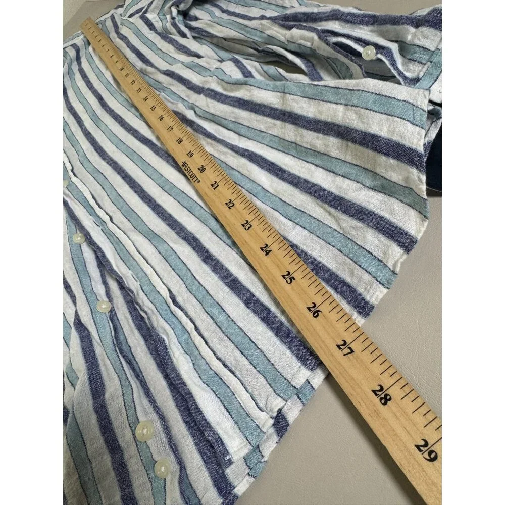 Nerosfumato Positano Blue Striped Linen Button Up Shirt Men‎ Medium Long sleeve